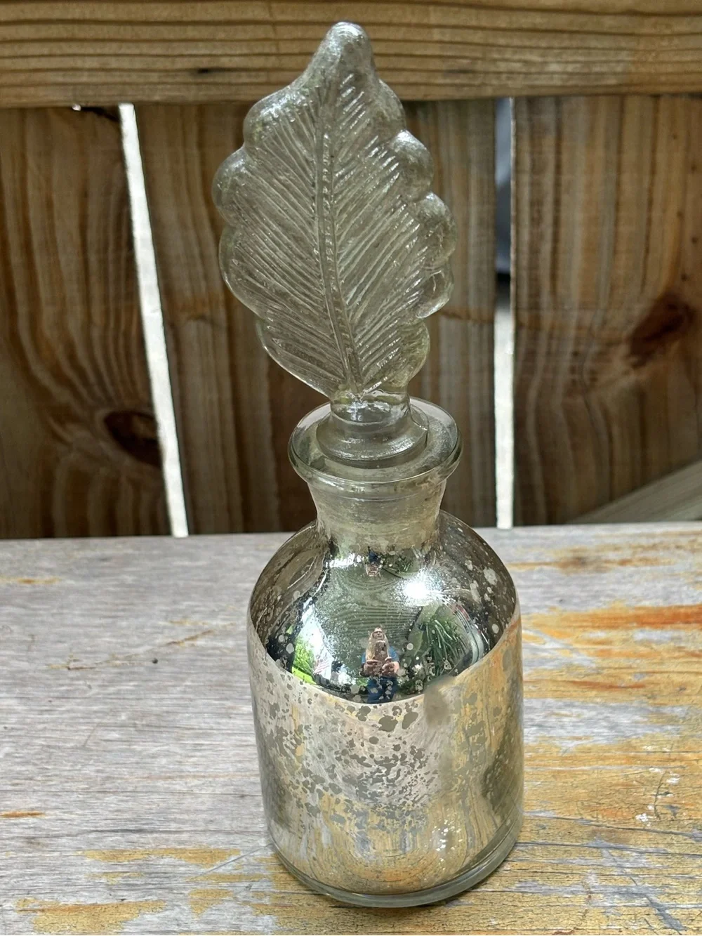 Pottery Barn Mercury Glass Decorative Bottle with Glass Stopper 8 7/8”H